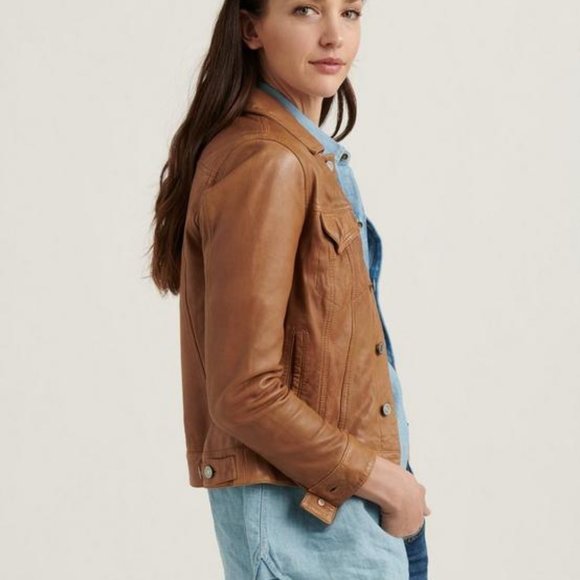Lucky Brand Leather Trucker Jacket Size 